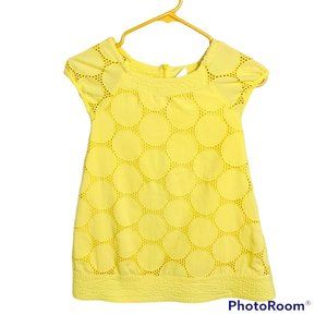 Mini Boden Yellow Eyelet Cotton Cap Sleeve Dress Girls Size 5-6